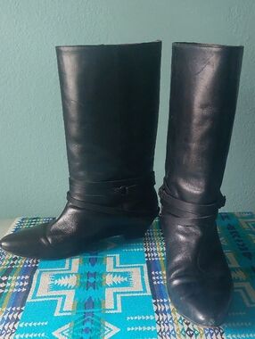 Frye Black Leather Mid-Calf Riding Boots